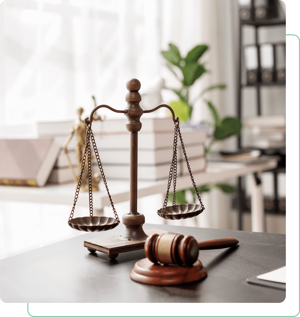 Scales and gavel on lawyer's desk