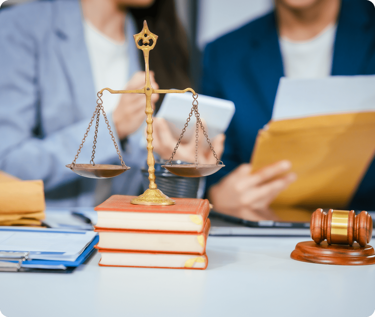 Balance scales and gavel in office